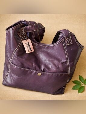 Purple Faux‑Leather Shoulder Bag – Everyday Tote with Silver Hardware